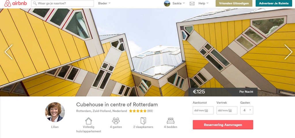 Ook via Airbnb kan je een kubuswoning huren.