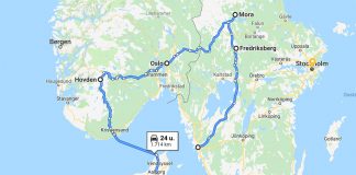De route van de rondreis met kinderen naar Zweden, Noorwegen en Denemarken
