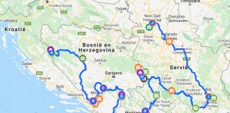 De route van onze rondreis Bosnië, Montenegro en Servië.