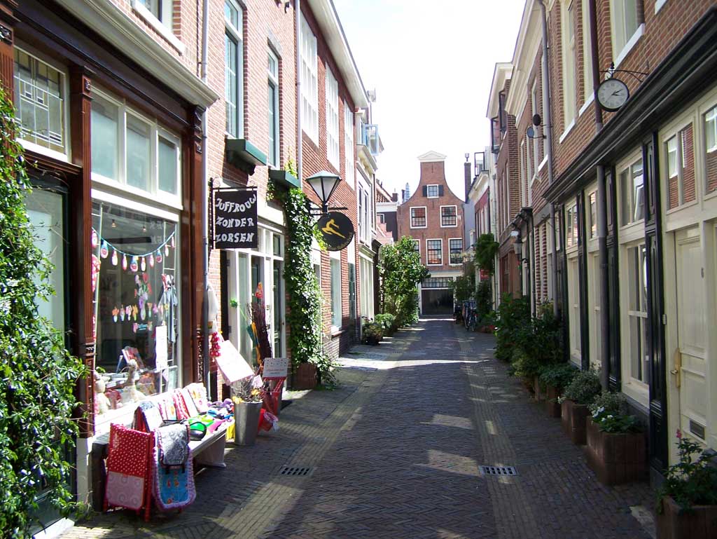 Tijdens een wandeling door de binnenstad van Haarlem kom je ook door dit soort mooie straatjes.